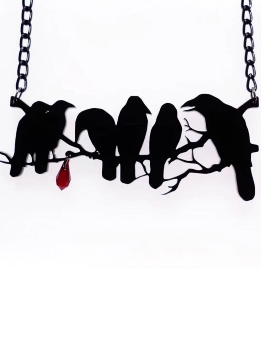 “Raven” Edgar Poe Perched Crows Birds Blood Droplet Macabre Gothic Grim Necklace - Picture 1 of 16